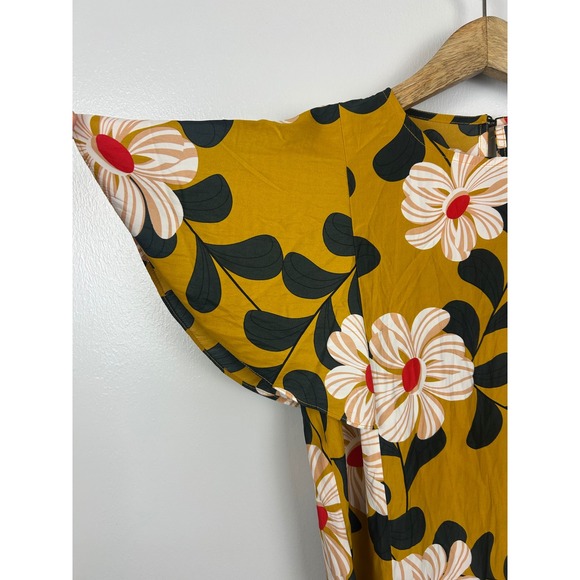 Eva Franco Ikebana Mustard Floral Blouse Size 6 Flutter Sleeve Top Anthropologie - Picture 3 of 6